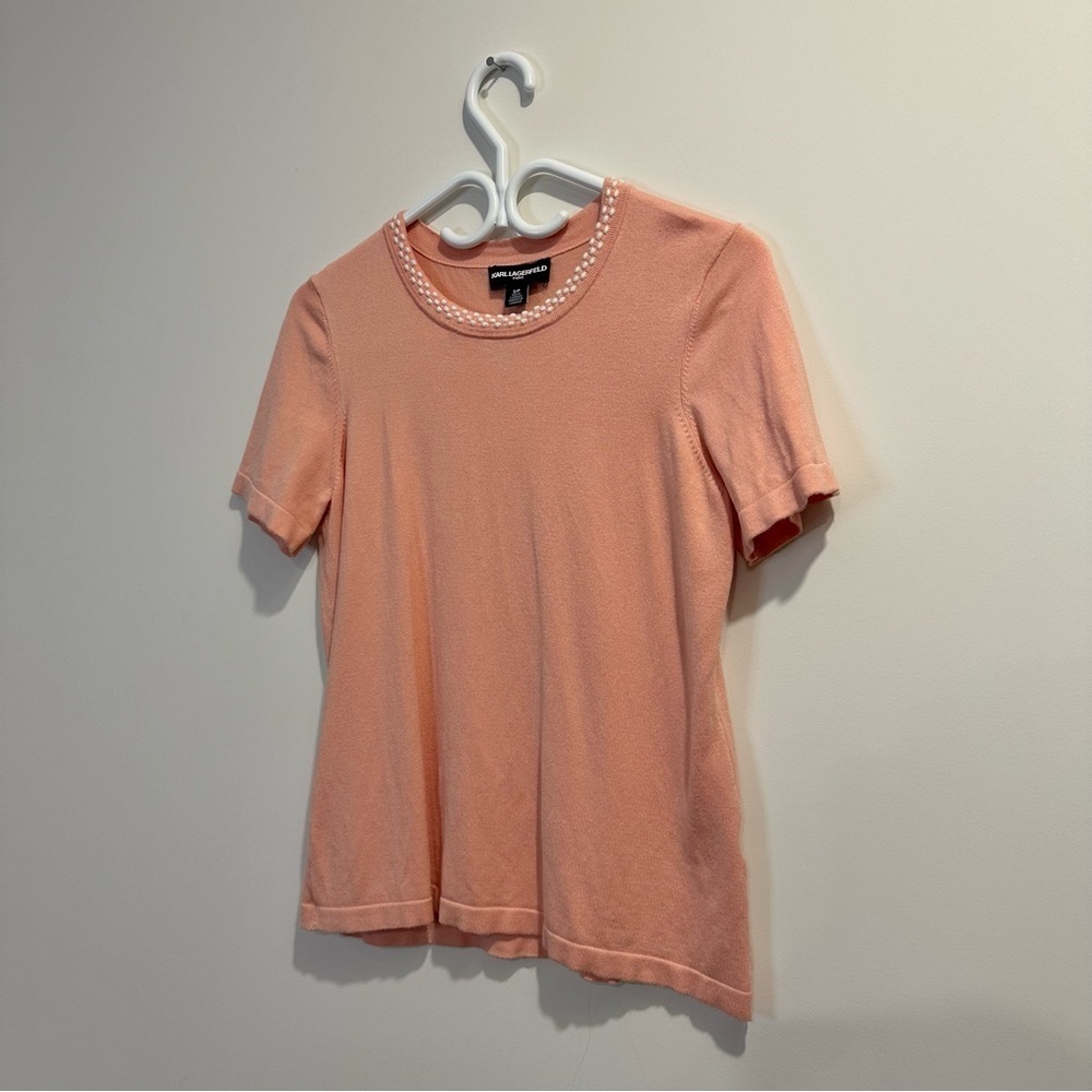 Karl Lagerfield Paris | womens small light coral/pink short sleeves sweater - Picture 5 of 7